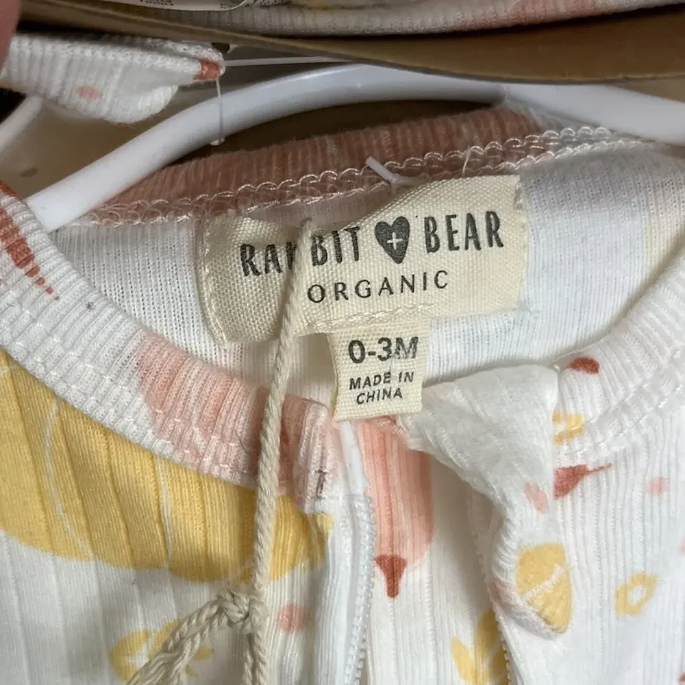 NWT Rabbit + Bear Organic Baby Girl 0-3 Months Pajamas Headband Two Piece Set